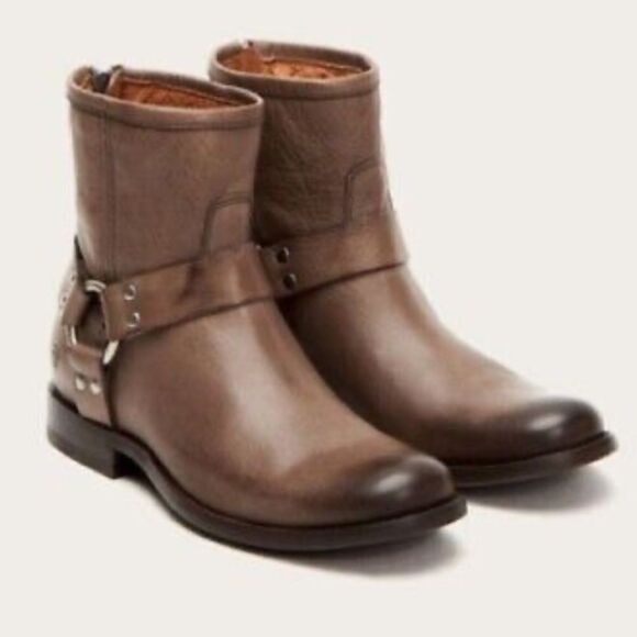 Frye Grey Phillip Harness Short Leather Boots in Brown Size 6.5 - Picture 2 of 14